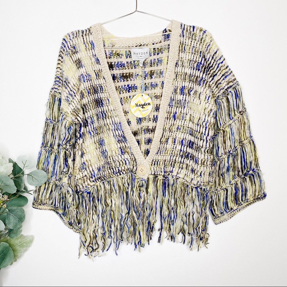 NWT Hayden Multicolor Fringe Cropped Cardigan